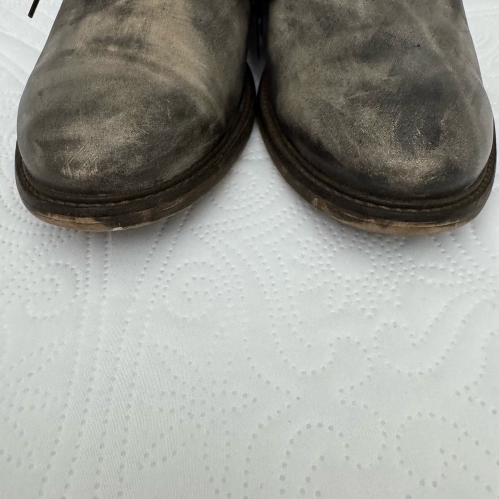 John Fluevog Grant Leather Derby Shoes Washed Black Distressed Finish Size 11 - Picture 2 of 15
